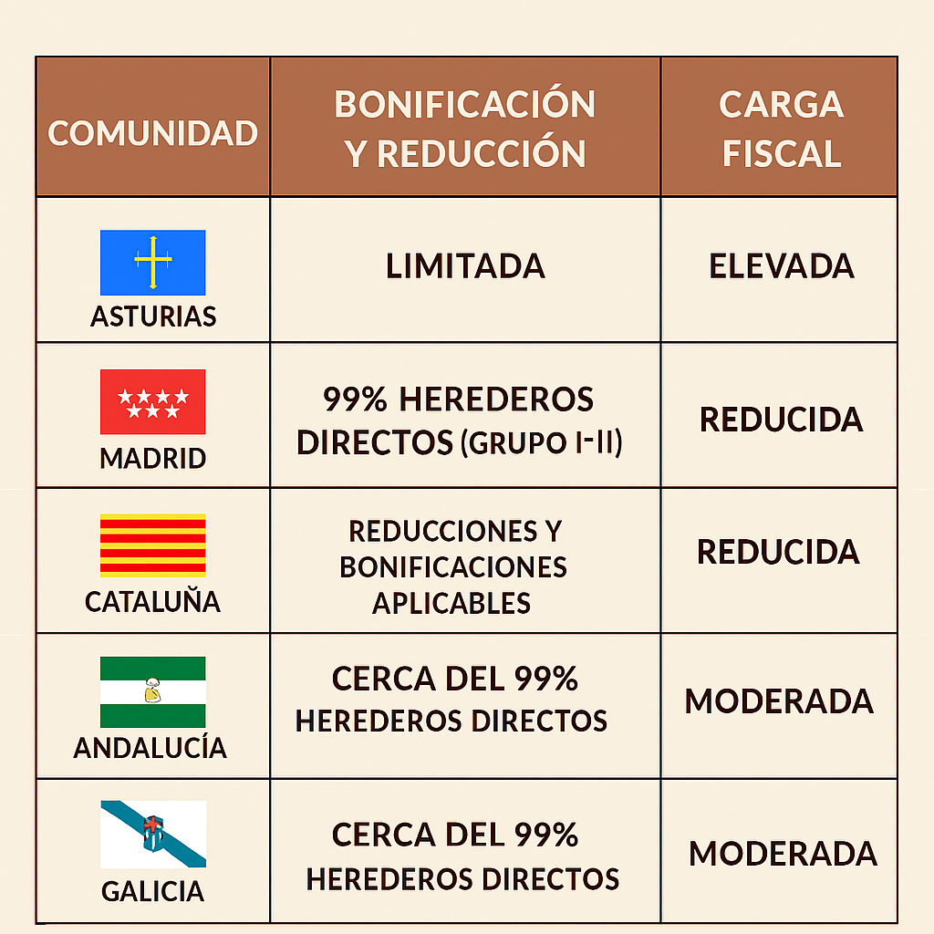 Comparativa por Comunidades Autónomas sobre el Impuesto de Sucesiones en España.